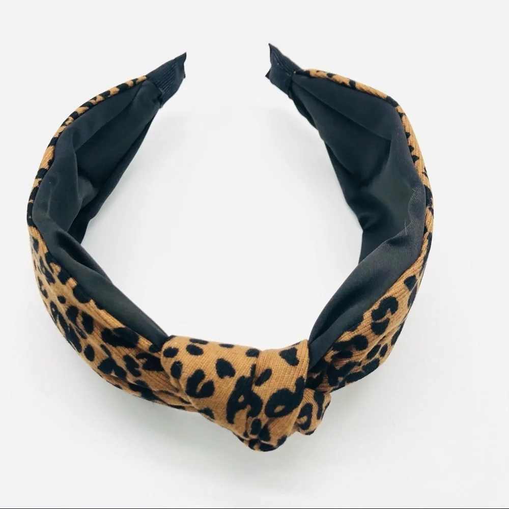 Animal Print Knot Headband In Brown And Black